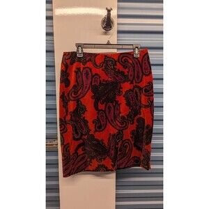 TALBOTS Velour‎ Paisley Print Back Slit Classic Pencil Skirt Size 8